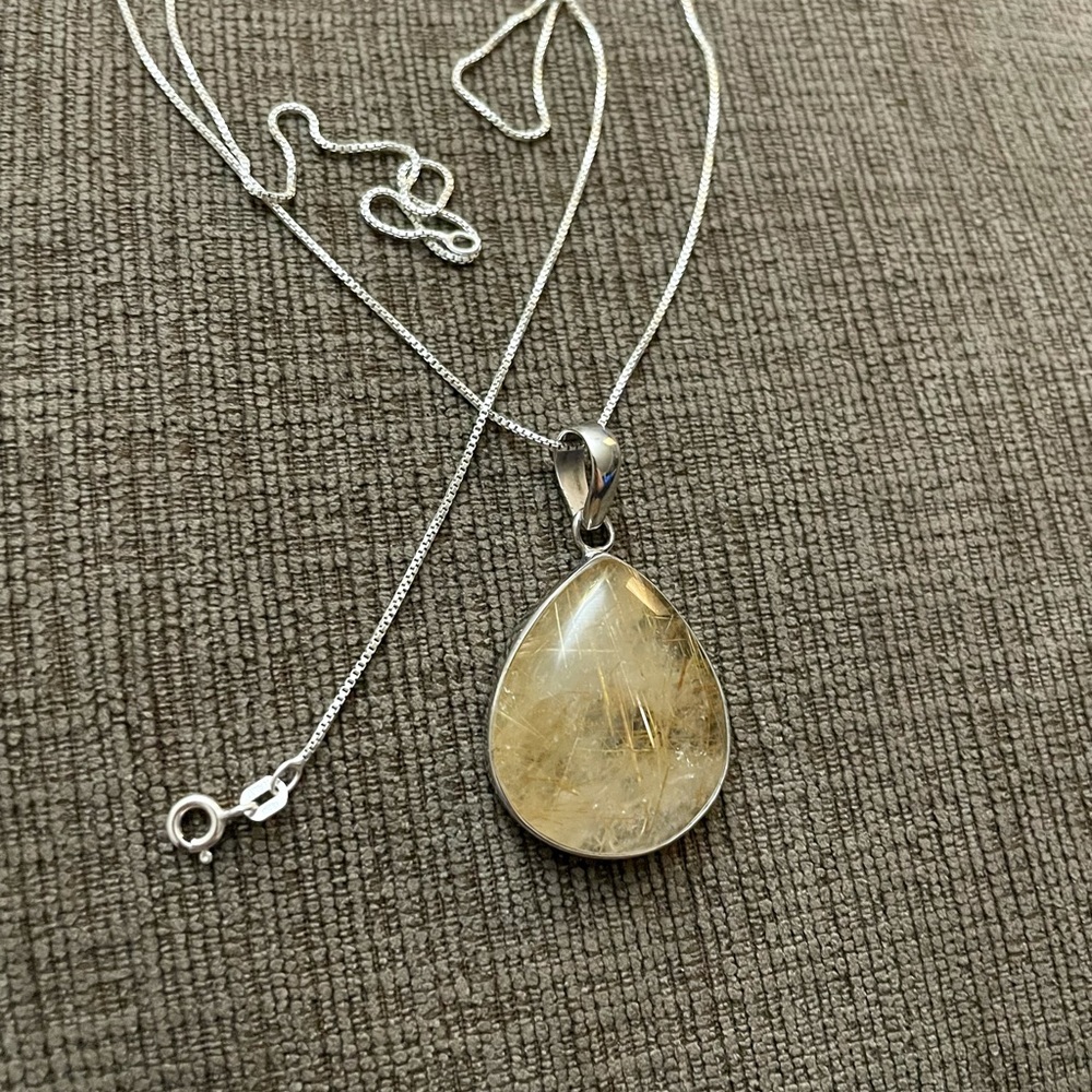 Sterling Silver Golden Rutilated Quartz Necklace